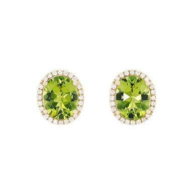 Oval Peridot and Diamond Halo Earrings