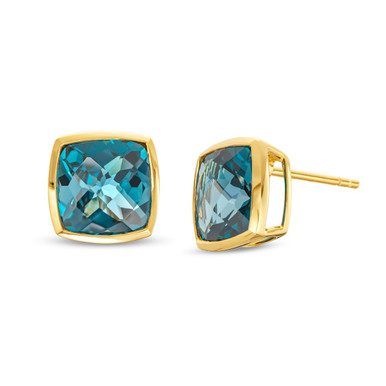 London Blue Topaz Bezel Stud Earrings