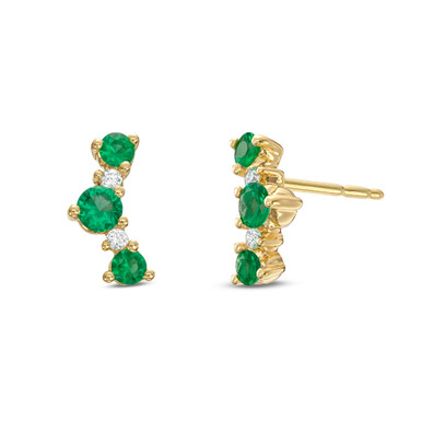 Emerald and Diamond Contour Stud Earrings