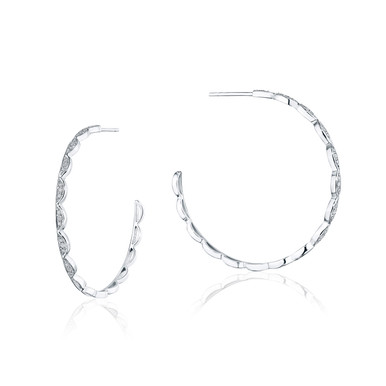 White Gold Tacori Crescent Bar Diamond Hoop Earrings