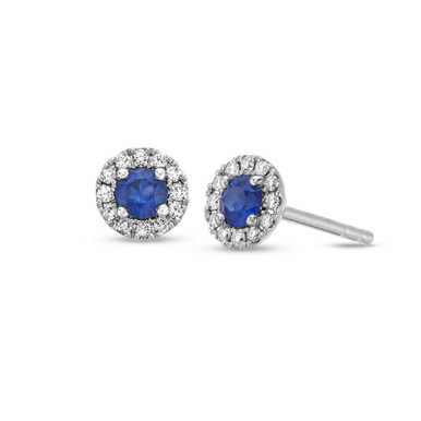 Blue Sapphire And Diamond Halo Stud Earrings