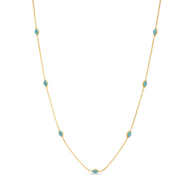 Turquoise Enamel Evil Eye Station Necklace