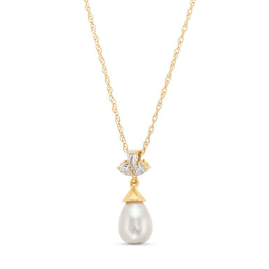 Three Stone Pearl Pendant Necklace