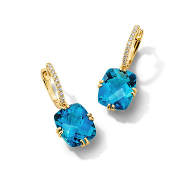 Cushion-Cut London Blue Topaz Dangle Earrings