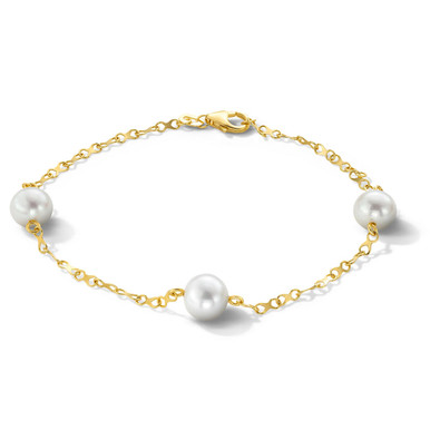 Yellow Gold Pearl Station Bracelet