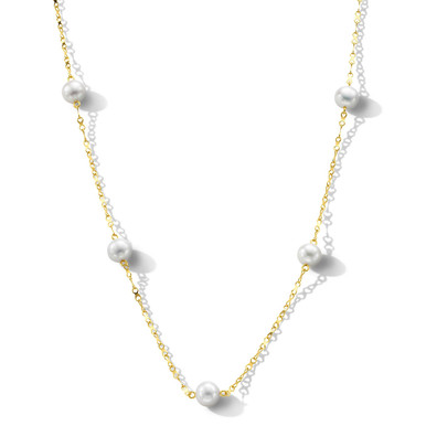 Yellow Gold Pearl Station Necklace Yellow Gold Pearl Station Necklace