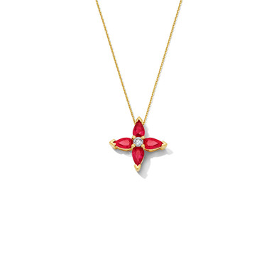 Ruby Floral-Inspired Pendant Necklace