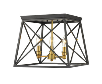 Trestle Three Light Flush Mount in Matte Black / Olde Brass (224|447F14MBOBR)