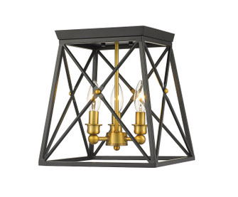 Trestle Three Light Flush Mount in Matte Black + Olde Brass (224|447F11MBOBR)
