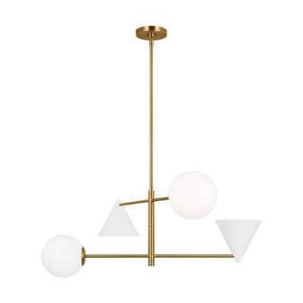Cosmo Four Light Chandelier in Matte White and Burnished Brass (454|AEC1104MWTBBS)