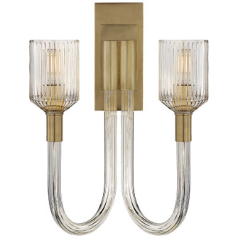 Reverie Two Light Wall Sconce in Clear Ribbed Glass and Brass (268|KW2404CRBAB)