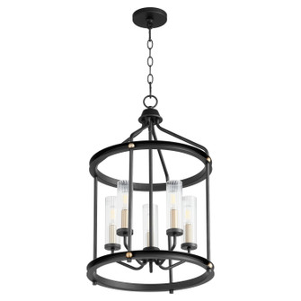Empire Five Light Entry Pendant in Textured Black w/ Aged Brass (19|82956980)