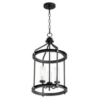 Empire Three Light Entry Pendant in Textured Black w/ Aged Brass (19|82936980)