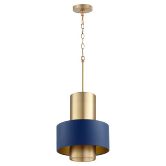Cylinder Drum Pendants One Light Pendant in Aged Brass|Blue (19|80113280)