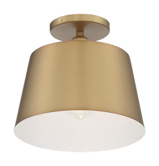 Motif One Light Semi Flush Mount in Brushed Brass / White Accents (72|607322)