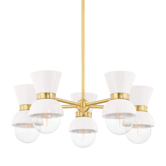 Gillian Five Light Chandelier in Aged Brass/Ceramic Gloss Cream (428|H469805AGBCCR)