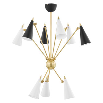 Moxie Nine Light Chandelier in Aged Brass/Black/White Combo (428|H441809AGBBKWH)