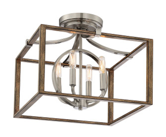 Country Estates Four Light Semi Flush Mount in Sun Faded Wood W/Brushed Nicke (7|4013280)
