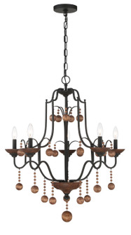 Colonial Charm Five Light Chandelier in Old World Bronze w/Walnut (7|2665723)