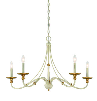 Westchester County Five Light Chandelier in Farmhouse White w/Gilded Gold Leaf (7|1045701) Westchester County Five Light Chandelier in Farmhouse White w/Gilded Gold Leaf (7|1045701)