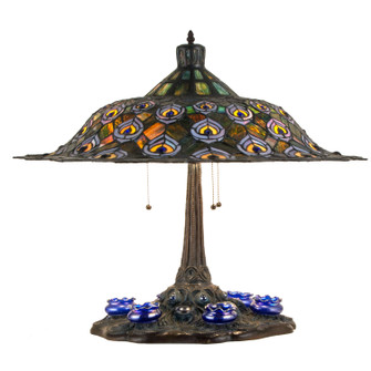 Tiffany Peacock Feather Three Light Table Lamp in Antique Copper (57|49869)
