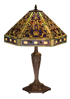 Tiffany Elizabethan Three Light Table Lamp in Antique Copper,Verdigris (57|48832)