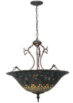 Tiffany Peacock Feather Three Light Inverted Pendant in Mahogany Bronze (57|38159)