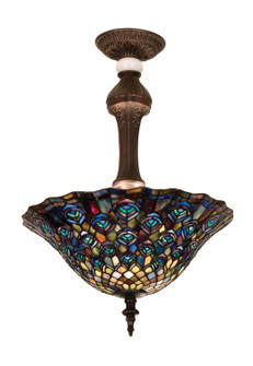 Tiffany Peacock Feather Three Light Semi-Flushmount in Mahogany Bronze (57|31101)