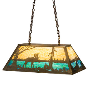 Moose At Lake Six Light Oblong Pendant in Antique Copper (57|30058)