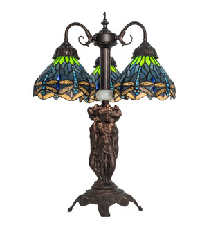 Tiffany Hanginghead Dragonfly Three Light Table Lamp in Mahogany Bronze (57|245483)
