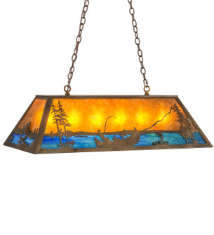 Trout & Fisherman Six Light Oblong Pendant in Antique Copper (57|23752)