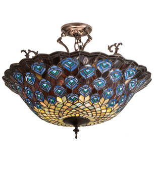 Peacock Feather Three Light Semi-Flushmount in Mahogany Bronze (57|197238)
