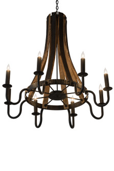 Barrel Stave Eight Light Chandelier in Black Metal,Natural Wood (57|180364)