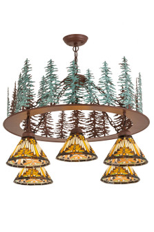 Nuevo Mission Five Light Chandelier in Rust/Green Trees (57|180201)