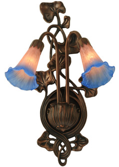 Pink/Blue Pond Lily Two Light Wall Sconce in Wrought Iron (57|17502)