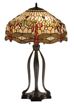 Tiffany Hanginghead Dragonfly Three Light Table Lamp in Mahogany Bronze (57|17500)