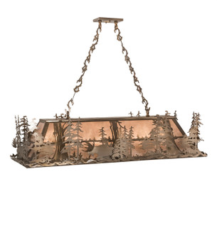 Moose Through The Trees Six Light Oblong Pendant in Antique Copper (57|13443)