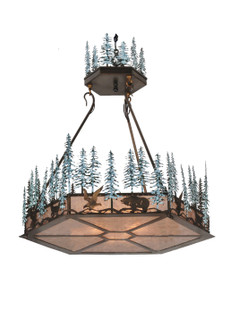 Wildlife at Pine Lake Three Light Inverted Pendant in Antique Copper/Green Trees (57|106007)