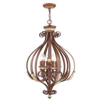 Villa Verona Six Light Foyer Pendant in Hand Applied Verona Bronze w/ Aged Gold Leafs (107|855763)