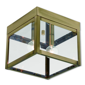 Nyack Two Light Outdoor Ceiling Mount in Antique Brass w/ Polished Chrome Stainless Steel (107|2058801)