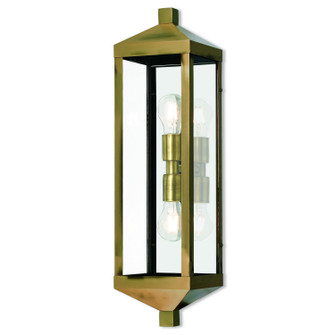 Nyack Two Light Outdoor Wall Lantern in Antique Brass w/ Polished Chrome Stainless Steel (107|2058301)