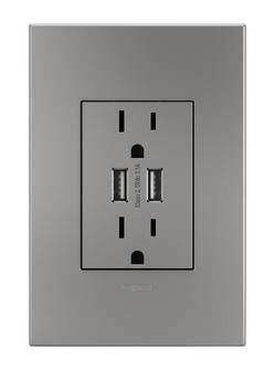 Adorne Dual Usb Plus-Size Outlet Combo With Matching Wall Plate in Magnesium (246|ARTRUSB153M4WP)