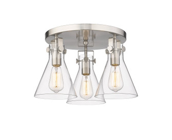 Downtown Urban Three Light Flush Mount in Satin Nickel (405|4113FSNG4117CL)