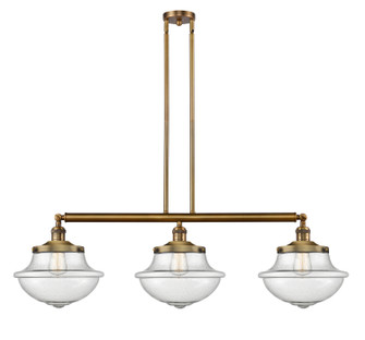 Franklin Restoration Three Light Island Pendant in Brushed Brass (405|213BBG544) Franklin Restoration Three Light Island Pendant in Brushed Brass (405|213BBG544)