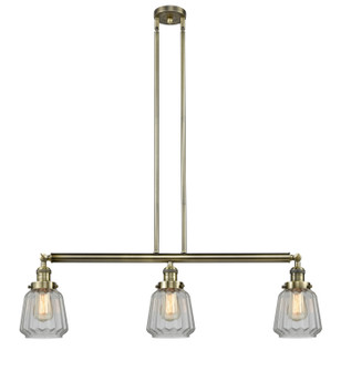 Franklin Restoration Three Light Island Pendant in Antique Brass (405|213ABG142)