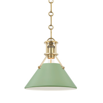 Painted No.2 One Light Pendant in Aged Brass/Leaf Green Combo (70|MDS351AGBLFG)