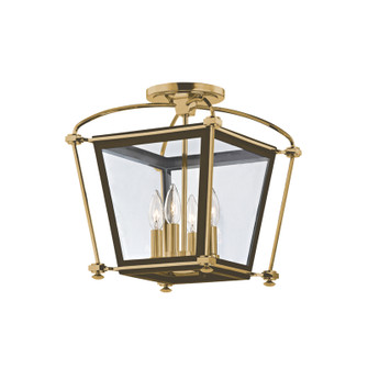 Hollis Four Light Semi Flush Mount in Aged Brass (70|3610AGB)