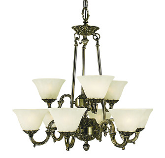 Napoleonic Nine Light Chandelier in French Brass with White Marble Glass Shade (8|7889FBWH)