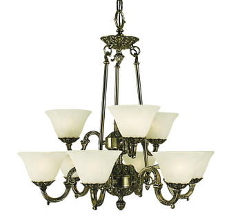 Napoleonic Nine Light Chandelier in French Brass with Amber Marble Glass Shade (8|7889FBAM)