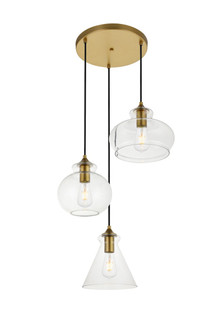 DESTRY Three Light Pendant in Brass and Clear (173|LD2247BR)